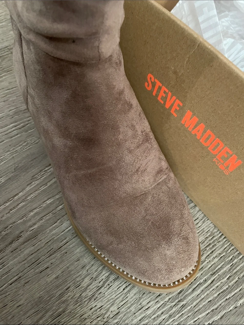 Steve Madden Taupe Suede Ruched Mid-Calf Boots